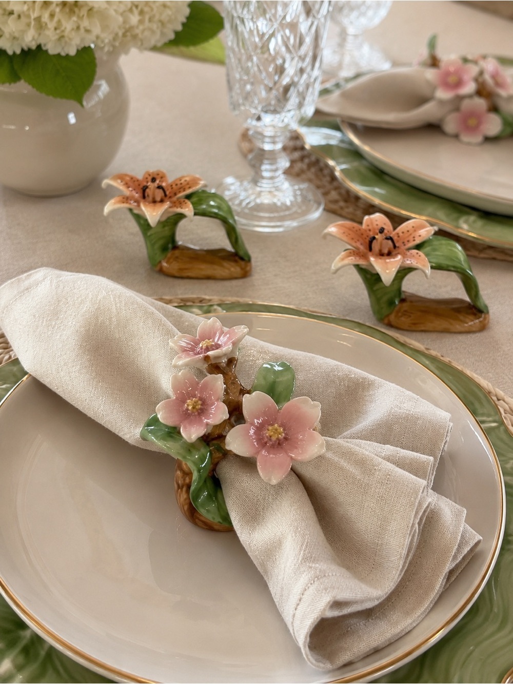 Vintage 1986 PIA Bone China Floral Napkin Rings Set of 4